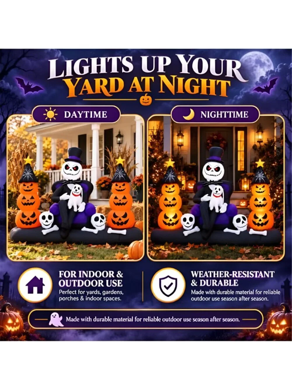 8FT Halloween Inflatables Outdoor Decorations, LED Lighted Inflatable Skeleton